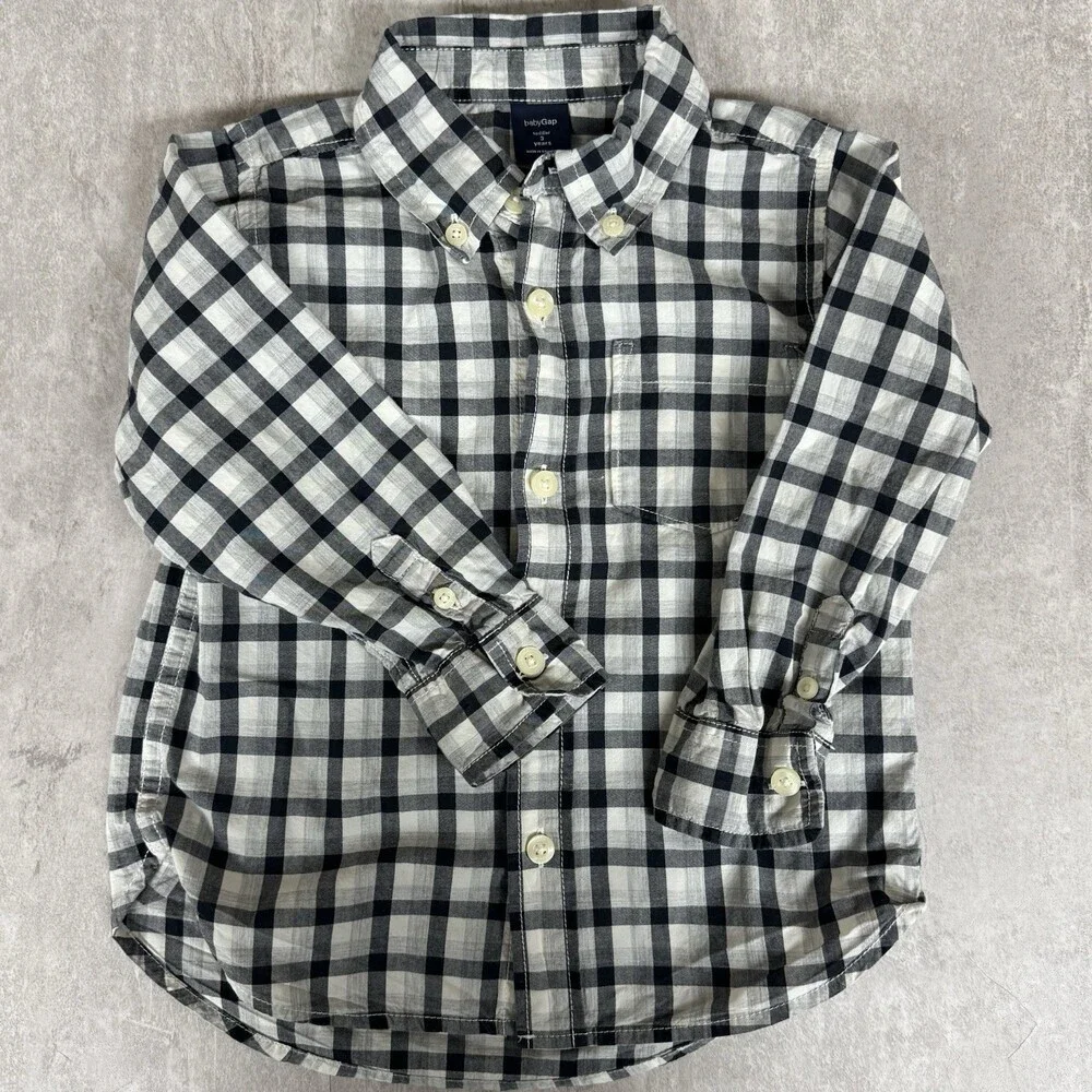 VTG 2002 BABY GAP BOYS Brannan Bear Woven Button-Up Shirt & Plaid Shirt‎ (2) 3T